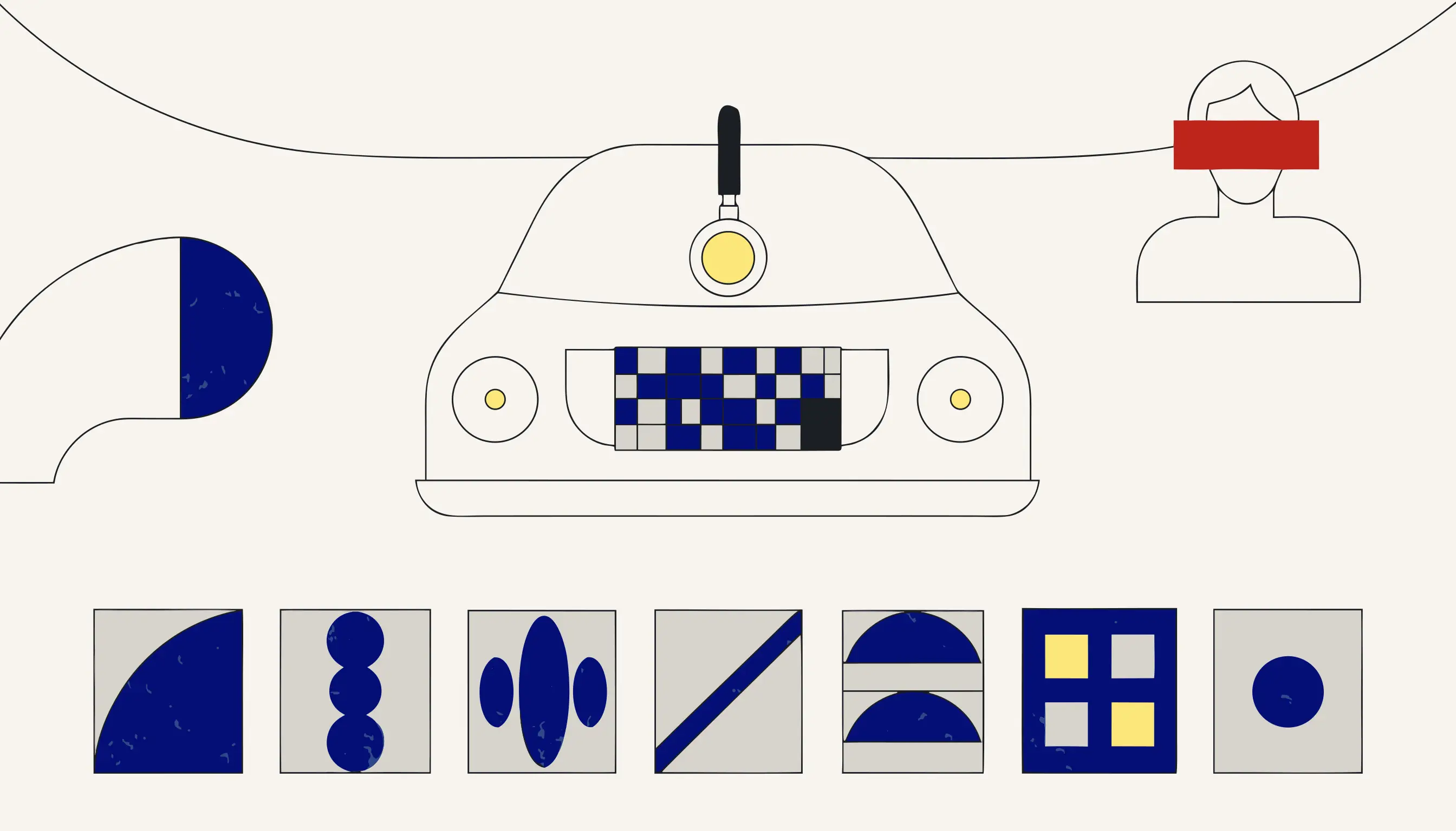 Rear view of a car with a pixelated license plate and a loupe hovering above it.