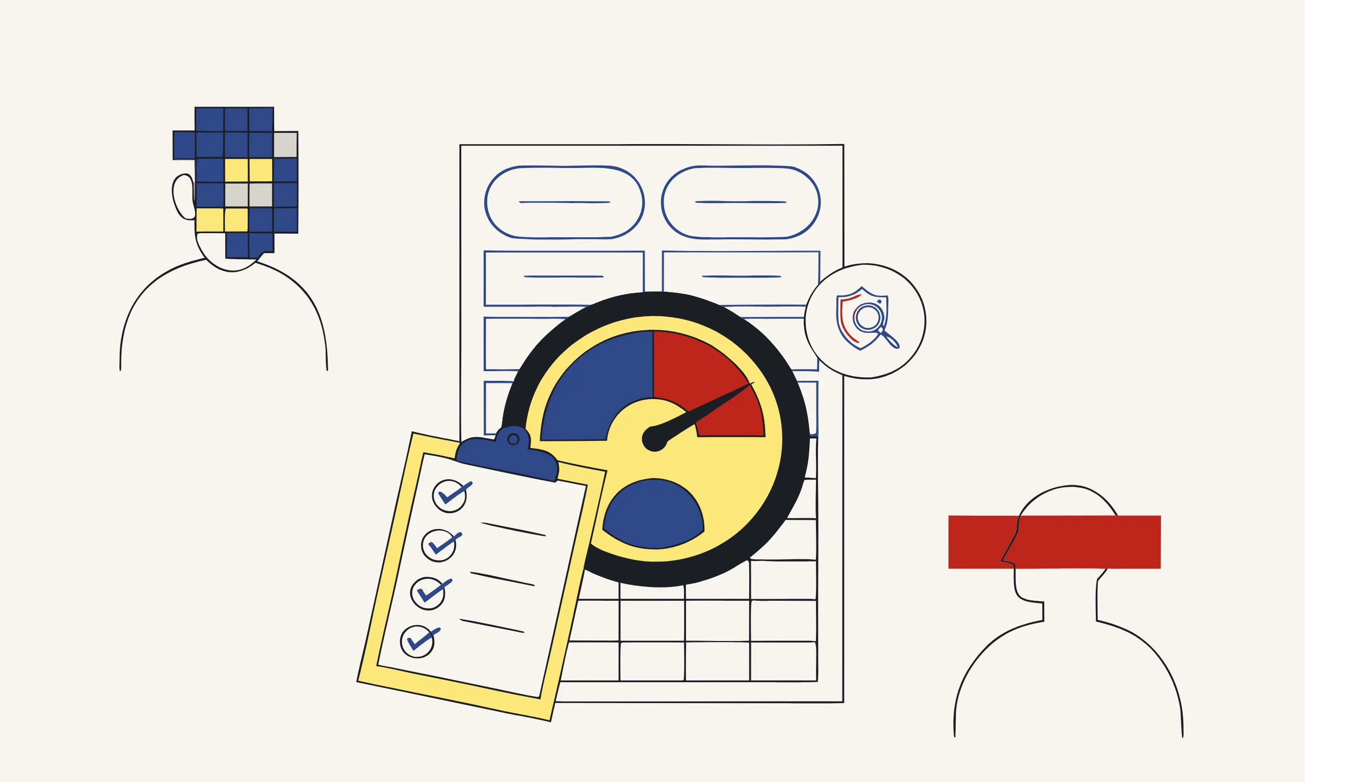 A risk gauge with its needle in the red zone on a risk-assessment document