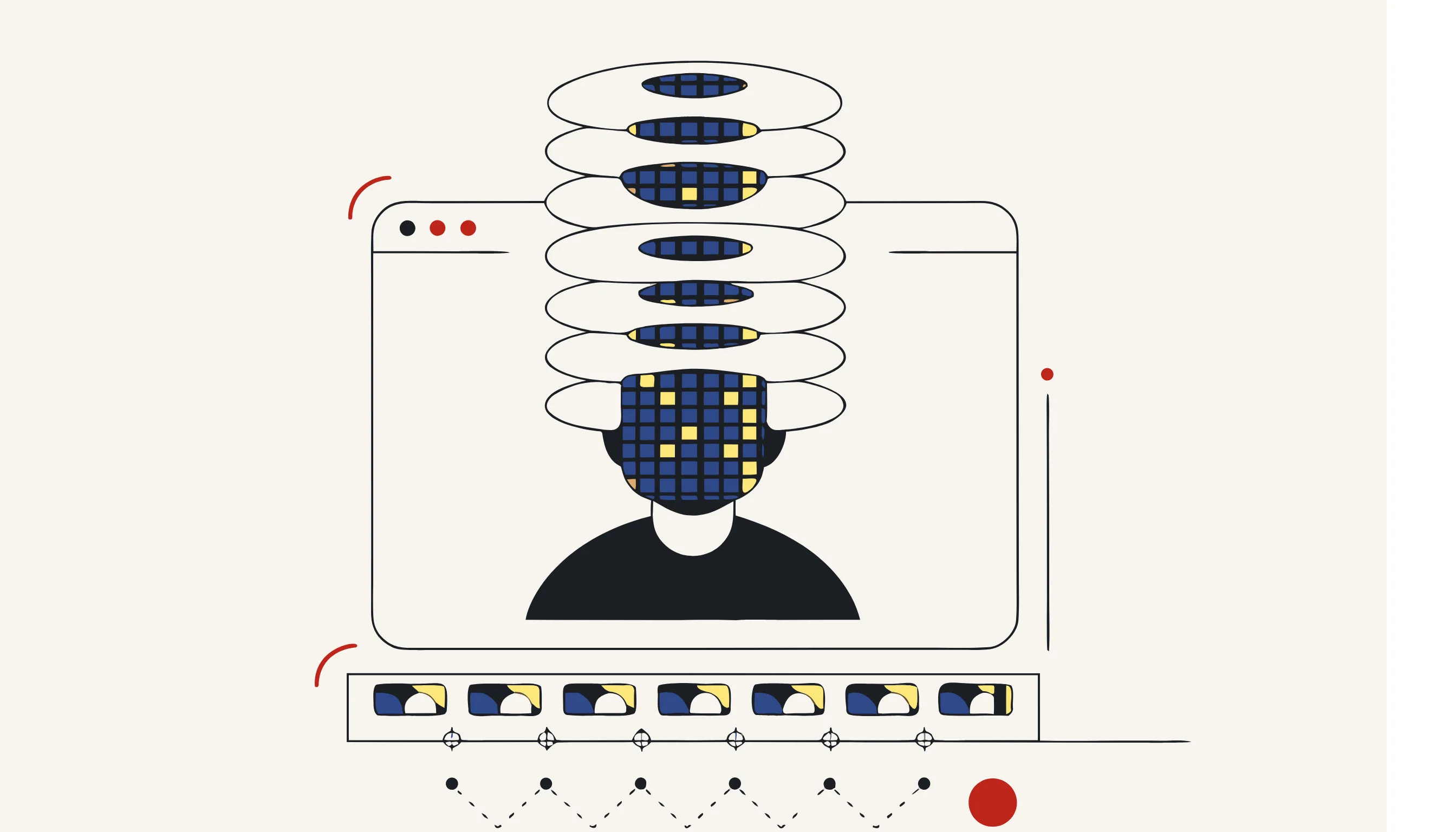 A video editor with stacked layers, each cut out to reveal a mosaic over a silhouette
