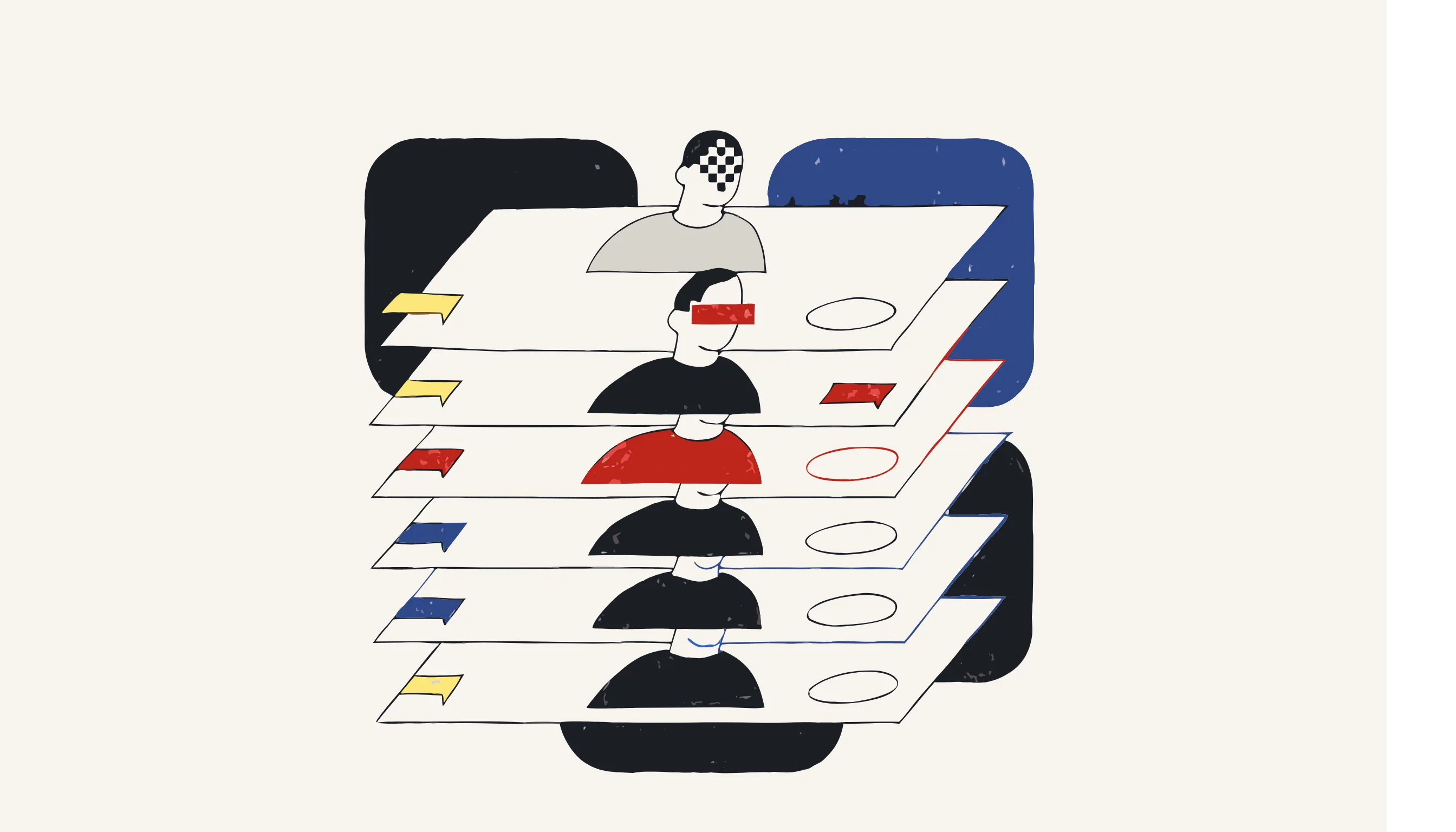 Several transparent layers stacked like film sheets, each with its own oval cutout